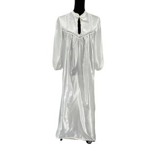 Vintage Elise Stevens Satin Lace White Nightgown Peignoir‎ Small